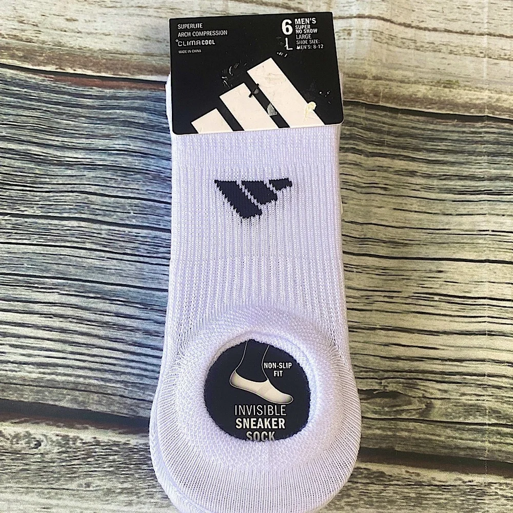 Adidas Men’s Superlite Invisible Sneaker Socks 6-Pack | White | Size L (8-12)